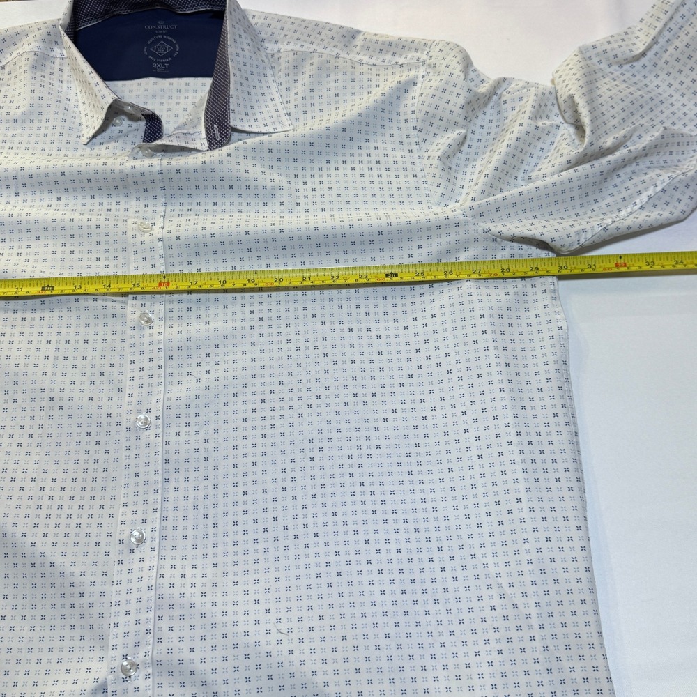 ConStruct Dress Shirt Men 2XLT White Blue Geometric Performance Stretch Slim Fit - Picture 5 of 10